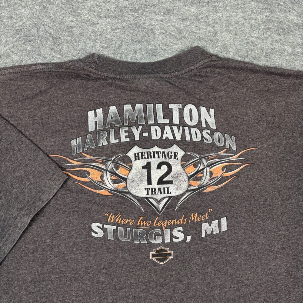 Harley-Davidson Hamilton Sturgis MI Graphic T-Shirt Gray XL Heritage 12 Trail